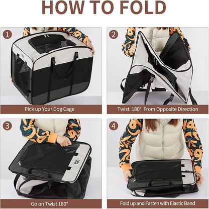 Dog Kennels and Crates for Medium Dogs, Portable Pop Up Indoor Pet Cage with Sturdy Wire Frame, Collapsible Travel Crate Soft Sided Cat Bag Escape Proof (Gray, 32.0" L x 21.0" W x 26.0" H)