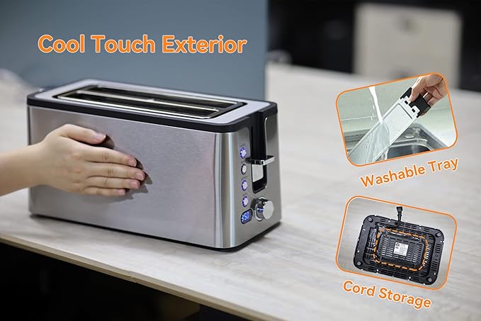 Mecity 4 Slice Toaster, Long Slot Toaster