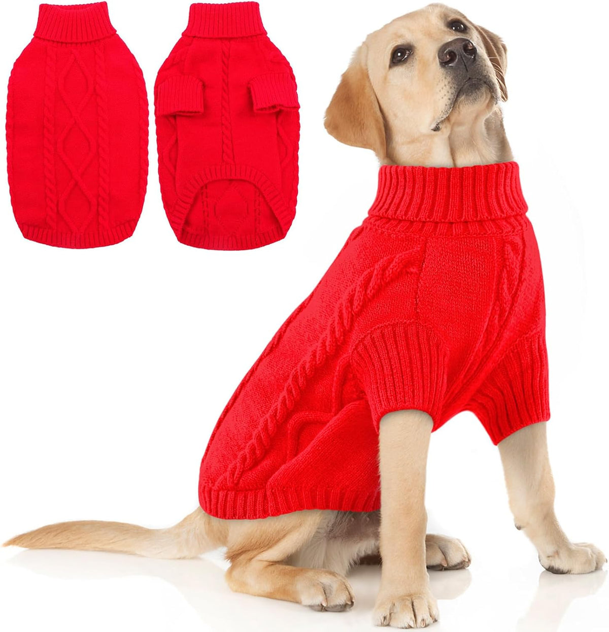 Queenmore XXL Dog Sweaters,Large Dog Sweater for Pitbull Doberman,Warm Turtleneck Knitted Big Pet Sweater for Male Femal Dogs,Extra Large Size Dogs Winter Clothes (Red,2XL)