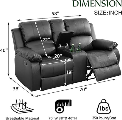 Caberryne Leather Recliner Sofa，Reclining Sofa Set for Living Room Furniture Sets，Black Double Recliner Loveseat for Living Room/Office/Theater Seating/Rv(2 Seater Couch)