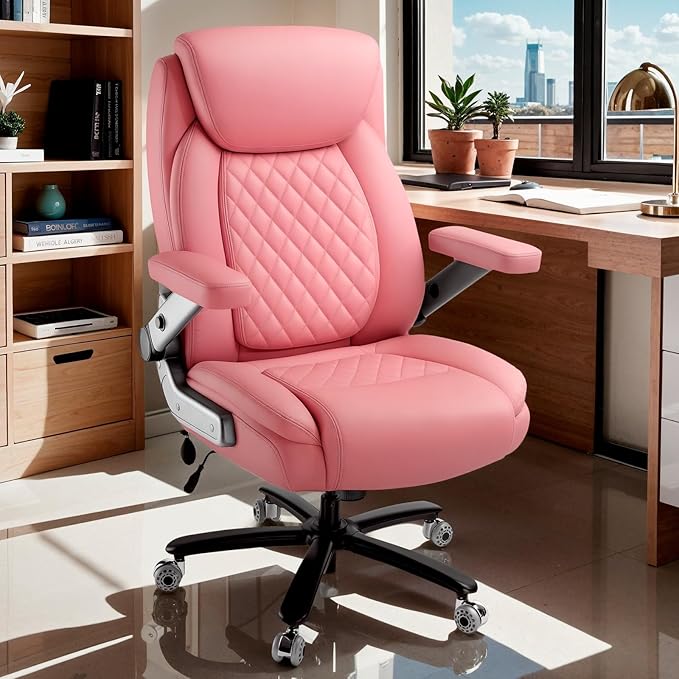 650LBS Large Heavy Duty Office Chair with 5D Flip Arms,Comfy Big and Tall Executive Office Desk Chair with Pocket Spring Cushion,High Back Computer Chair with Lumbar Support,Dual Rubber Wheel