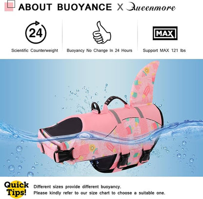 Dog Life Jacket High Flotation, Reflective Dog Life Vests for Swimming, Adjustable Dog Life Preserver Rescue Handle Spring Summer Pool for Small, Medium, Large Dogs (Pink Ice Cream,S)