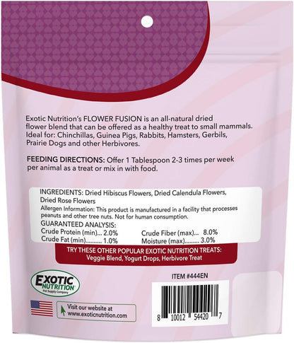Flower Fusion Treat - Healthy Natural Dried Flower Herbivore Treat - Chinchillas, Guinea Pigs, Rabbits, Prairie Dogs, Degus, Hamsters, Rats, Squirrels, Sugar Gliders & Other Small Pets (0.85 oz)