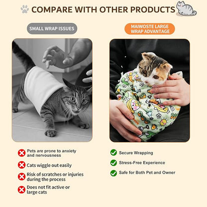 35.5" Extra Large Cat Grooming Wrap – Anti-Escape Cat Wrap for Cutting Nails, Brushing & Medication – Soft, Comfortable, Reusable, Self-Adhering, Holds Cats Up to 22lbs (Cow Corn)