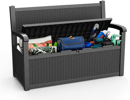 80 Gallon Storage Bench Waterproof and Lockable,Deck Box Outdoor Storage Furniture for Patio,Garden,and Porch – Perfect for Storing Garden Tools and Cushions(Black)