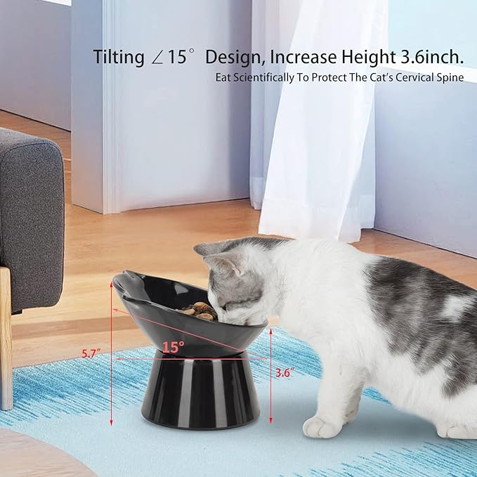Detachable Elevated Cat Bowls, 15° Tilted Raised Cat Food Bowl Anti-Vomiting,Whisker Friendly, Adjustable Cat Dishes for Protecting Spine,Adult Kitten