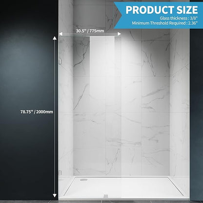 Shower Glass Panel, 30.5" W x 78.75" H Fixed Shower Screen Panel