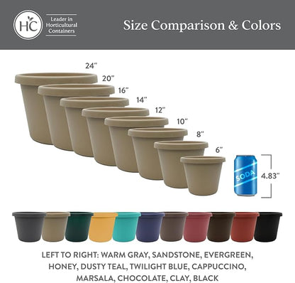 The HC Companies Prima Round Plastic Plant Pot w/Rolled Rim - Lightweight & UV Resistant Flower Pot for Herbs & More - Outdoor & Indoor Plant Pots w/Drainage (14 inch, Warm Gray, Pack of 1)