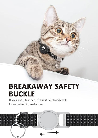 Apple AirTag Cat Collar, GPS Tracker Kitten Collar with Breakaway Feature and Bell, Lightweight for Cats and Kittens (Black)