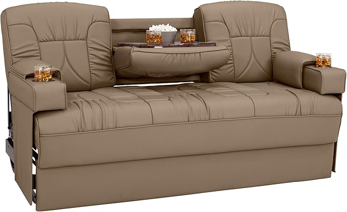 Qualitex De Leon Console SL RV Sofa Bed, 68" Wide, Ulitmate Leather, Light Sand