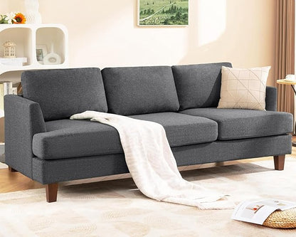 3 Seater Sofa Couch with Deep Seats, 89" Mid Century Modern Upholstered Sofa with Armrests, Comfy Couches for Living Room, Bedroom, Apartment and Office (Dark Grey)