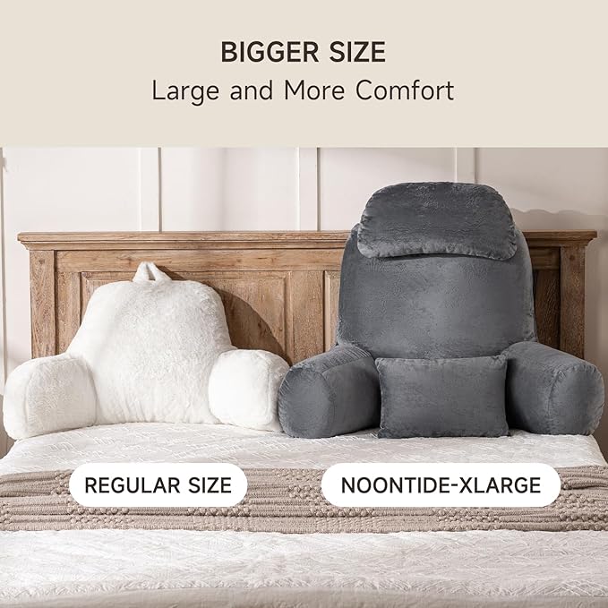 NOONTIDE Reading Pillow for Sitting up in Bed and Couch,32" X-Large Back Pillow for Adult & Teens with Soft Adjustable Neck Roll Backrest Pillow,Washable Cover,Watching TV/Gaming/Relaxing(Darkgrey)