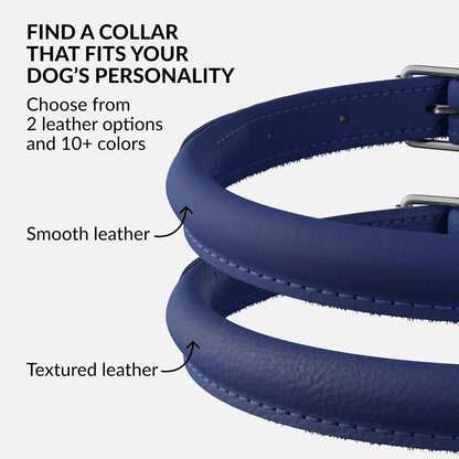 CollarDirect Rolled Leather Dog Collar, Soft Padded Round Puppy Collar, Handmade Genuine Leather Collar Dog Small Large Cat Collars 13 Colors (6-7 Inch, Deep Blue Smooth)