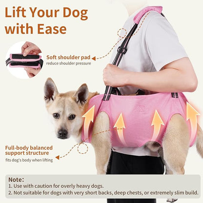 Full Body Dog Lift Harness, Support Senior & Disabled Dogs Walking | Help Up & Down Stairs Grooming, Dog Sling Backpack, Front Hind Leg Joint Injuries, Reflective, Soft Padded Handle | Pink, XL