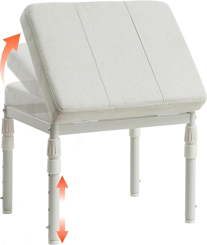 Adjustable Ottoman Pouf, 4 Height Position & 60 Degree Tilt Angle Adjustment Footrest Ottomans Footrest Foot Stools Pouffe Footstool for Under Desk for Living Room Home(Beige)