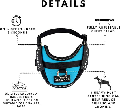 ShawnCo Essential Pro Dog Harness, No-Pull Pet Vest with Removable, Reflective Side Patches, Adjustable and Padded Harness for Small, Medium and Large Dogs (ICY Lilac, XS)