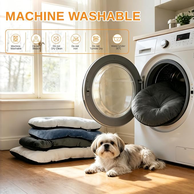 Washable Oval X-Large Dog Bed, Silver-Tipped High-Resilience, Dark Gray | Non-Slip Bottom Prevents Sliding, Soft Plush Short Fur, Machine Washable, Ideal for Crates/Apartments/Cozy Nooks,41"x27"x3.6"