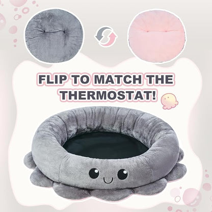 Cute Calming Dog Beds Clearance for Medium Small Dogs, Anxiety Bolster Dog Bed with Octopus Shape, Grey, M, Boho, Round Pet Bed Cat with Removable Cushion