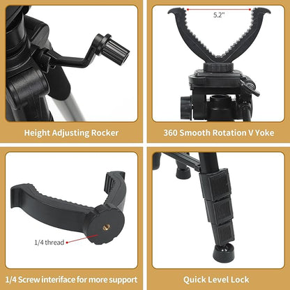 Shooting Stick Tripod Shooting Rest Tripod with V Yoke Bracket V Shaped Gun Rack for Hunting，Aluminum Construction