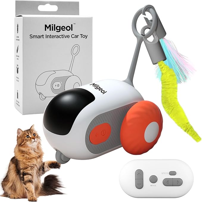Turbo Tail 3.0 Interactive Cat Toy - Smart Remote Control Electric Mouse with Feathers, 3 Play Modes (Smart/Manual/Standby), Auto Obstacle Avoidance, Type-C, 8H Playtime - Orange (1PC)