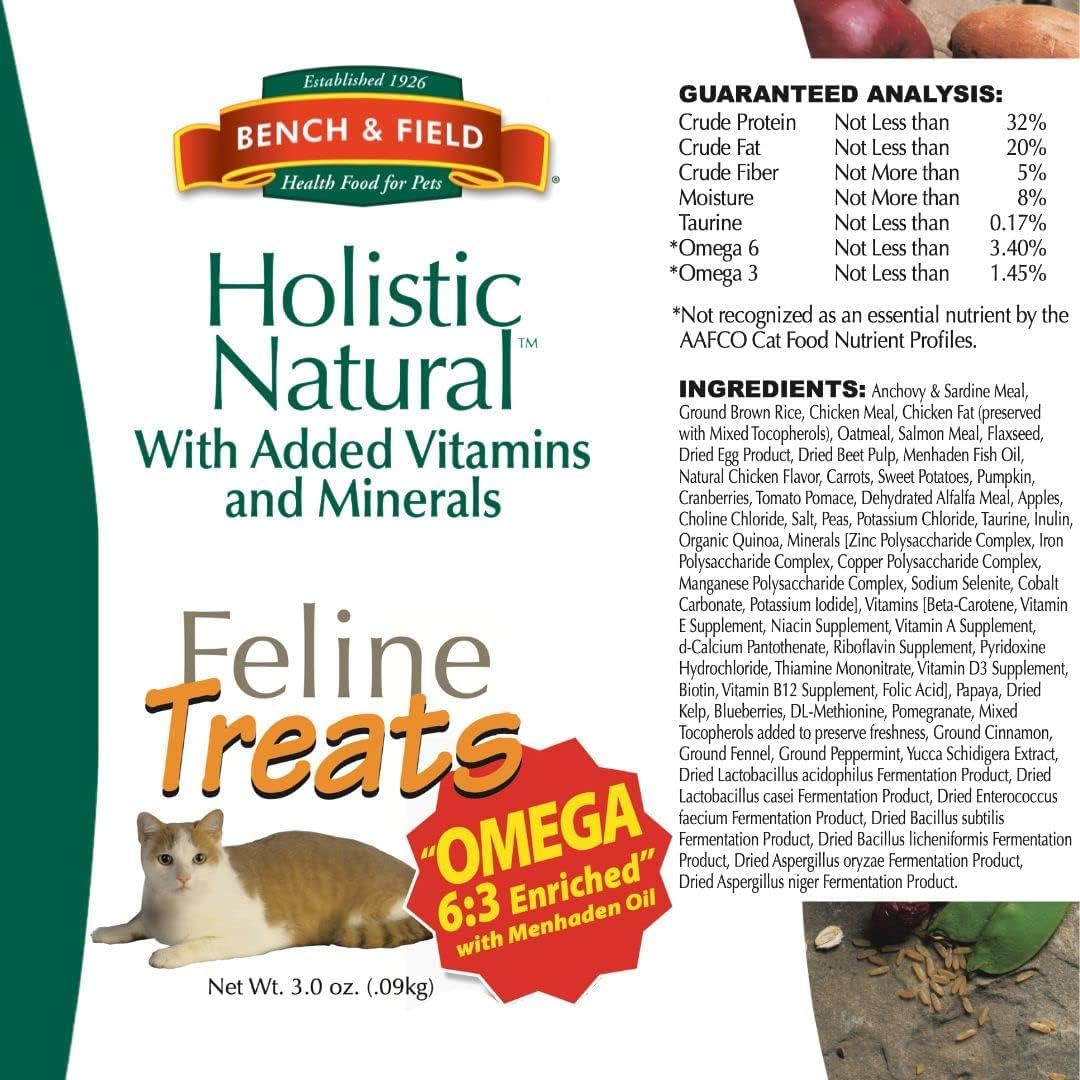 Bench & Field Holistic Natural Healthy Kitty Cat Treats | Crunchy Fish-Shaped Bites | Delicious Seafood Flavored Snack, 3-Ounce (Pack of 6 Bottles)
