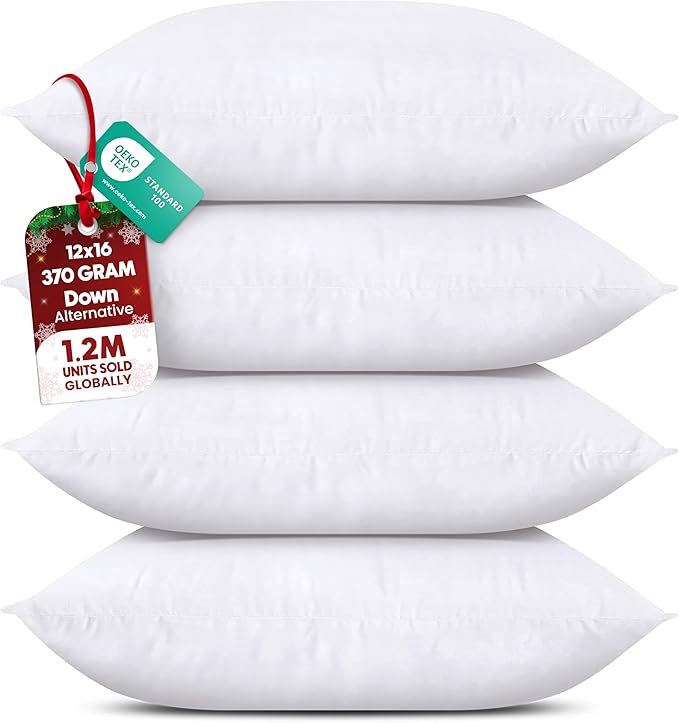 Utopia Bedding Throw Pillows (Set of 4, White) – 12 x 16 Inches Down Alternative Pillows for Bed, Sofa, and Couch - Fluffy Decorative Stuffer Pillow for Indoors & Outdoors