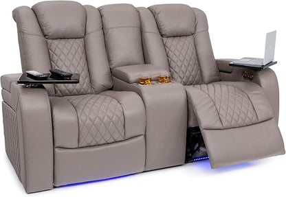Seatcraft Anthem Italian Leather Loveseat w/Storage Console, Living Room, Power Headrest, Power Recline, Gray