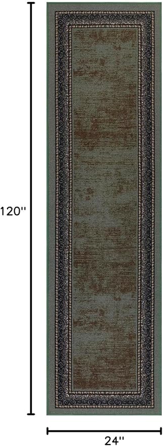 Antep Rugs Alfombras Bordered Modern 2x10 Non-Slip (Non-Skid) Low Pile Rubber Backing Indoor Area Runner Rug (Green, 2' x 10')