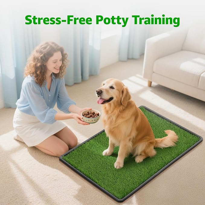 Large Dog Grass Pad with Tray 45"x29", for Indoor Outdoor Potty Training | Dog Litter Box, Easy to Clean, Pet Loo, Artificial Grass Patch, Washable Pee Pad, Ideal for Patio Balcony Apartment