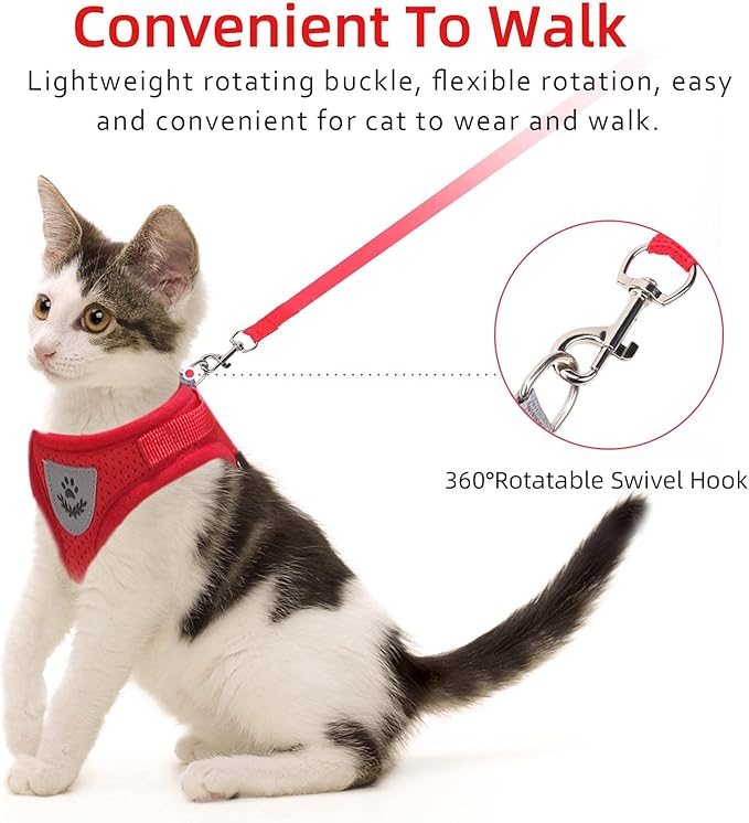 Cat Vest Harness and Small Dog Vest Harness for Walking, All Weather Mesh Harness, Cat Vest Harness with Reflective Strap, Step in Adjustable Harness for Small Cats (Red, Medium (Pack of 1))