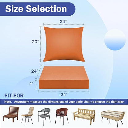 Outdoor Seat Cushion Set, Waterproof & Fade Resistant Patio Chair Cushions, Outdoors Cushion for Patio Furniture, 24 x 24 x 4 Inch, Outdoor Couch Cushions with Handle and Ties, Spice