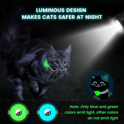2 Pack Airtag Cat Collar,Reflective Kitten Collar Breakaway with Apple Air Tag Holder and Bell for Girl Boy Cats, Lightweight Adjustable for 7.87-13"" (Luminous Green&Orange)