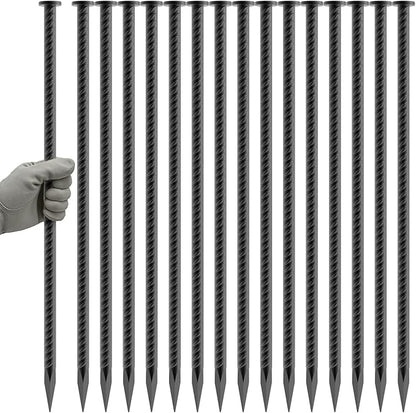Rebar Spikes 16 Inch 16 Pack, 1/2 Inch Diameter Heavy Duty Rebar Ground Stakes, Galvanized Anchoring Spikes for Speed Bump, Landscape, Parking Curb, Handicap Ramp and Tent