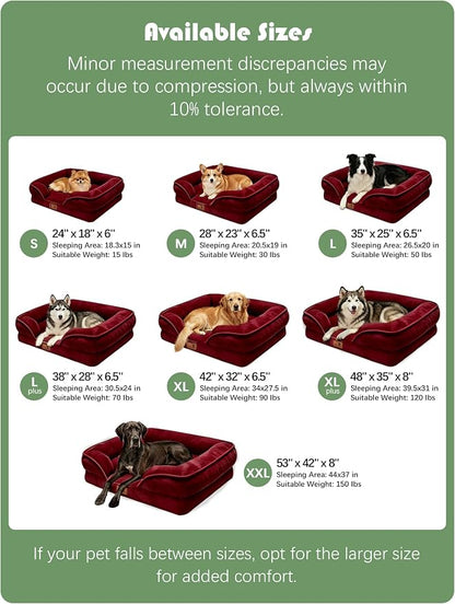 Spotted Play Orthopedic Dog Bed with Sides - Sofa Beds for Medium Dogs, Supportive Foam Pet Couch Bed with Washable Removable Cover, Waterproof Lining and Non-Slip Bottom, Burgundy - M