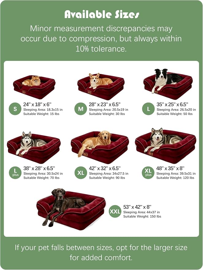 Spotted Play Orthopedic Dog Bed with Sides - Sofa Beds for Extra Large Dogs, Supportive Foam Pet Couch Bed with Washable Removable Cover, Waterproof Lining and Non-Slip Bottom, Burgundy - XL-Plus