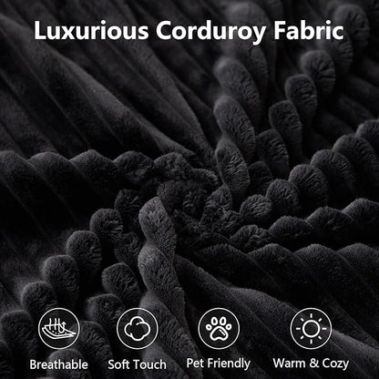 140" Sectional Cloud Couch for Living Room, Stupendous U Shaped Sofas, Modular Floor Deep-Seat Sofa, Big Comfy Corduroy Couches Set with Fluffy Memory Foam, No Assembly Required, Black