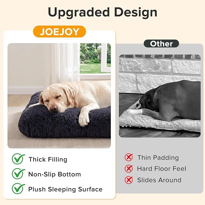 JOEJOY Large Dog Bed Crate Pad, Deluxe Plush Washable Dog Beds Fulffy Soft Kennel Pad Anti-Slip Pet Sleeping Mat for Extra Large Medium Small Dogs, 44" x 32", Dark Grey