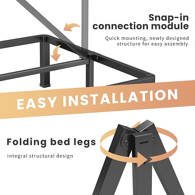 18 Inch Queen Heavy Duty 3500 lbs Bed Frame with Round-Corner Legs & Anti-Squeak Design – Quick Assembly Metal Platform, No Box Spring Needed