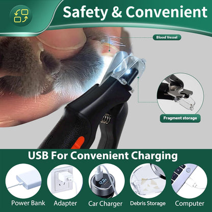 Dog Nail Clippers & Cat Nail Clipper With Catcher, 2 In 1 Dog Nail Trimmers & Grinder With Light for Large Small Dogs Cats,Silent Groom Pro Claw Trimmer, Rechargeable Dogs Nails Grinder Quiet