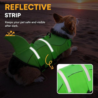 Dog Life Jacket High Flotation, Reflective Dog Life Vest for Swimming, Adjustable Dogs Life Preserver Rescue Handle Spring Summer Pool for Small, Medium, Large Dogs (BrightGreen,XXL)
