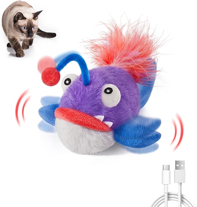 Potaroma Cat Toys Flapping Fish, Interactive Realistic Anglerfish Toy Stuffed with Catnip and Crinkle Paper Hangable Design for Bored Indoor Kittens 5.5 Inches