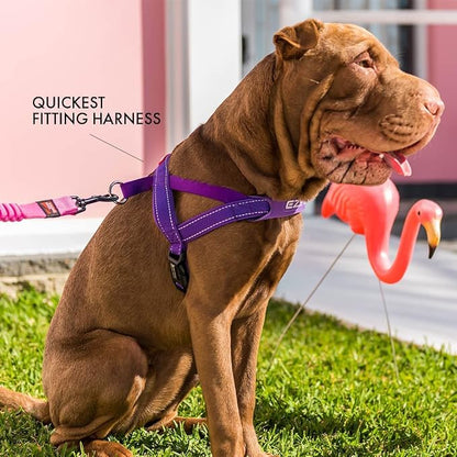 EzyDog Quick Fit Dog Harness, Soft Neoprene Padding - Large, Pink | Fast One-Click Buckle, Adjustable Fit, Strong Reinforced Materials, Reflective Stitching, No Pull Dog Harness, Easy Walking