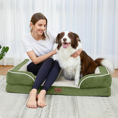 Comfort Expression Orthopedic Dog Bed for Medium Size Dog with Bolster | Waterproof Dog Couch Bed with Washable Cover & Non-Slip Bottom, Supportive Egg Crate Foam Medium Pet Bed, 30x20 Inch