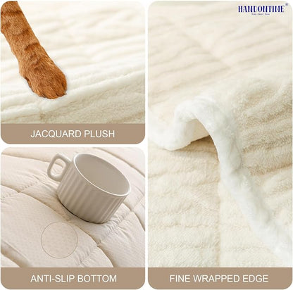 HANDONTIME Couch Cover for Dogs Washable, Fuzzy Sofa Cover for Pets Geometric Jacquard Non-Slip Couch Protector for Dogs Pet-Friendly Sectional Cushion Covers Pet Furniture Cover (Beige,35.4" x 82.7")