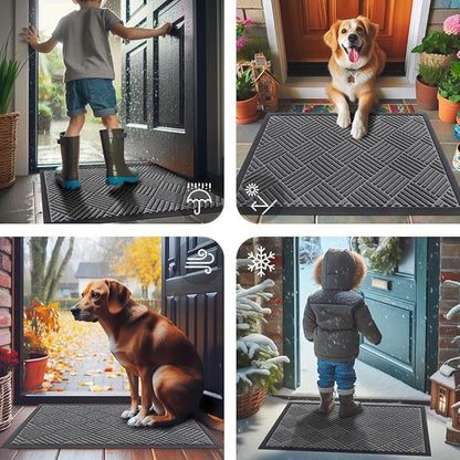 Smiry Front Door Mat Outside Entrance, Heavy Duty Outdoor Indoor Natural Rubber Doormat, Non Slip, Trap Dirt and Moisture, Easy Clean, Low Profile Patio Porch Entryway Mat, 71x23, Grey