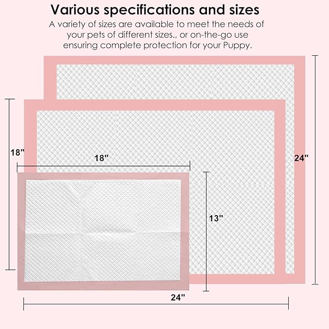 Pink Puppy Pee Pads, 24"x 24" 40 Count Disposable Puppy Pee Pad for Pet Toilet Training, Super Absorbent & Thick, Leak-Proof, Quick-Dry, Pet Potty Pads for Puppies, Dogs, Cats, Rabbits