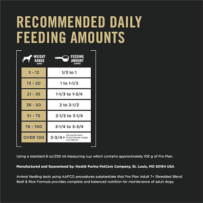 Purina Pro Plan Adult 7 Plus Complete Essentials Shredded Blend Beef and Rice Formula High Protein Dog Food for Senior Dogs - 34 lb. Bag