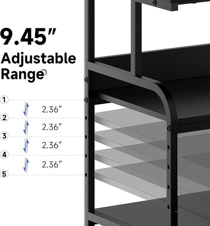 Printer Stand, 20×16×28'' Metal Printer Table with Wheels, 3 Tier Rolling Cart with Adjustable Storage Shelf, Space Saving 3D Printer Desk for Home Office, Mini Fridge & Heat Press Stand, Black