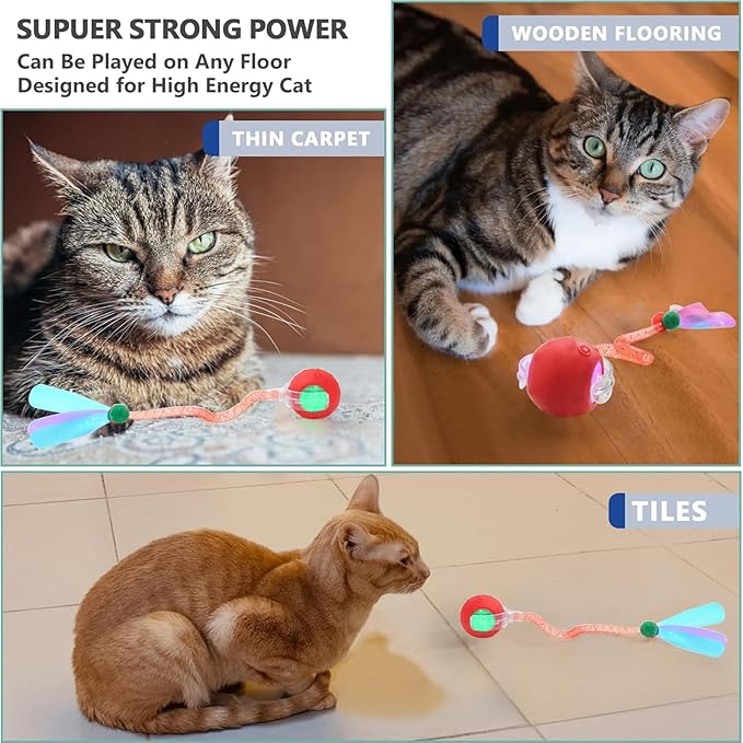 Speed 2.0 Tail Interactive Cat Toys for Indoor Cats, Chirping & Motion Activate Cat Toy, Smart Kitten Rolling Ball Moving Ball Toys, Rechargeable Dog Cat Bal l for Enrichment Exercise (Green)