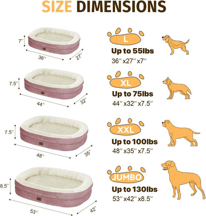 Orthopedic Waterproof Large Dog Bed: Memory FoamWashable Dog Bed with Bolsters - Removable Orthopedic Cover for Medium L XL Large Sized Pet - Non-Slip Bottom - Pink